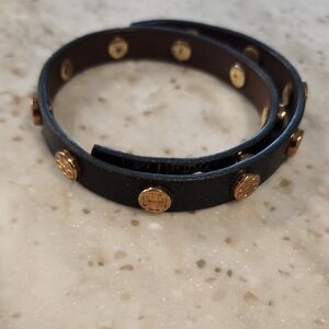 Tory Burch navy blue leather Wrap Bracelet with Gold Studs